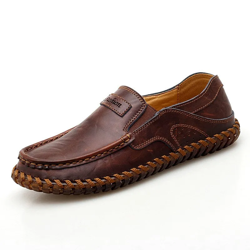 Man's leather vintage fashion joker wide leisure flat loafers