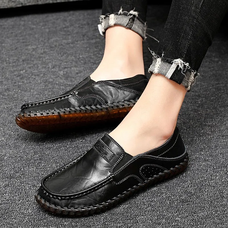 Man's leather vintage fashion joker wide leisure flat loafers