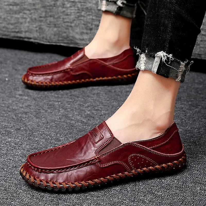 Man's leather vintage fashion joker wide leisure flat loafers