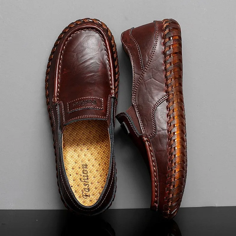 Man's leather vintage fashion joker wide leisure flat loafers