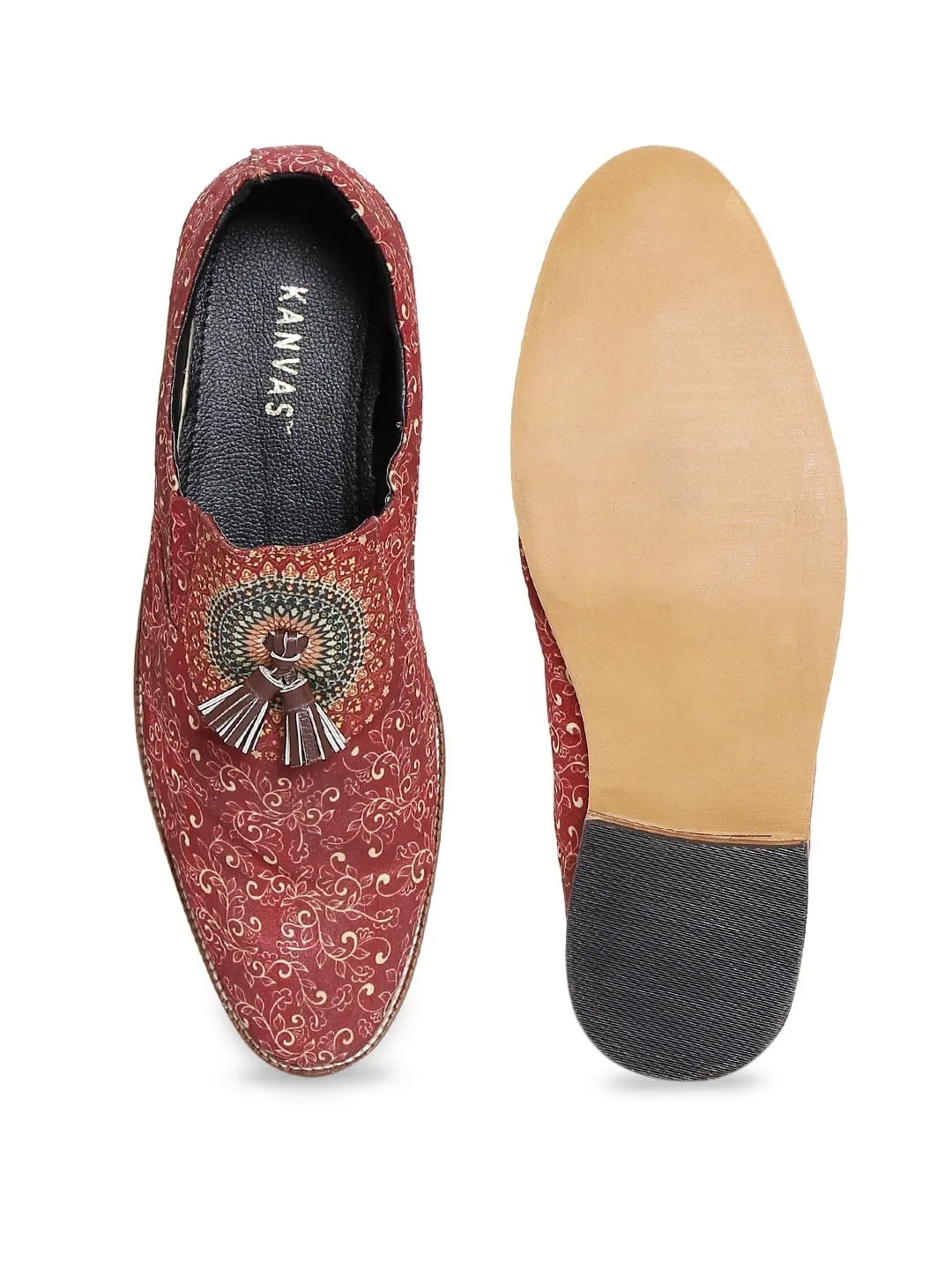 Maroon Printed Tassel Loafers