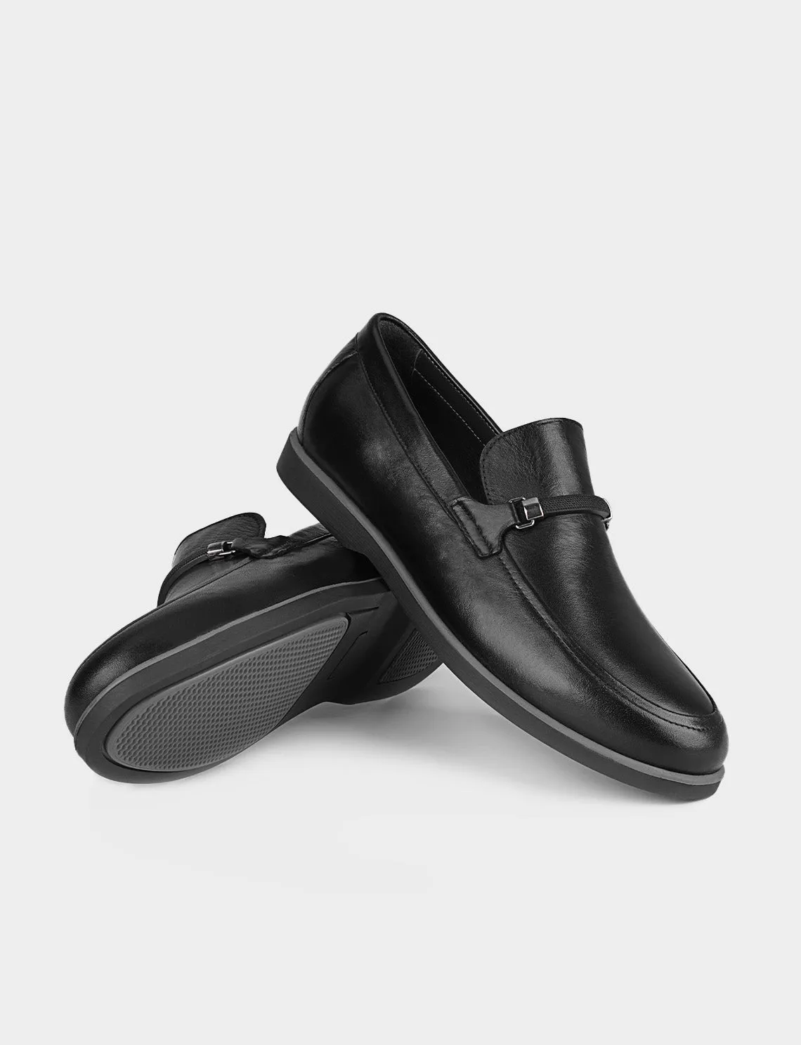 Men Black Genuine Leather Slip On Casual Shoes