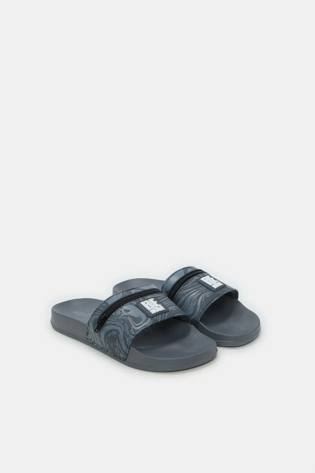 Men Black Slide With Zipper