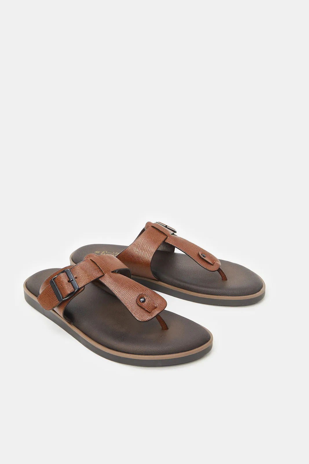 Men Brown Textured Toe Post Sandal