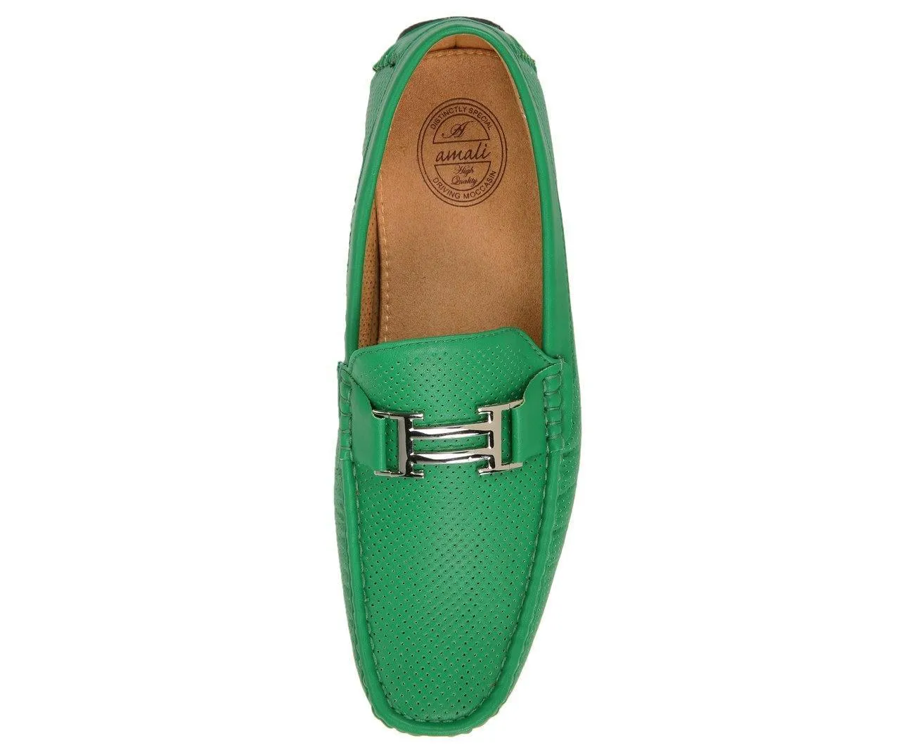 Men's Green Perforated Smooth Driving  Moccasin/Loafers Shoes