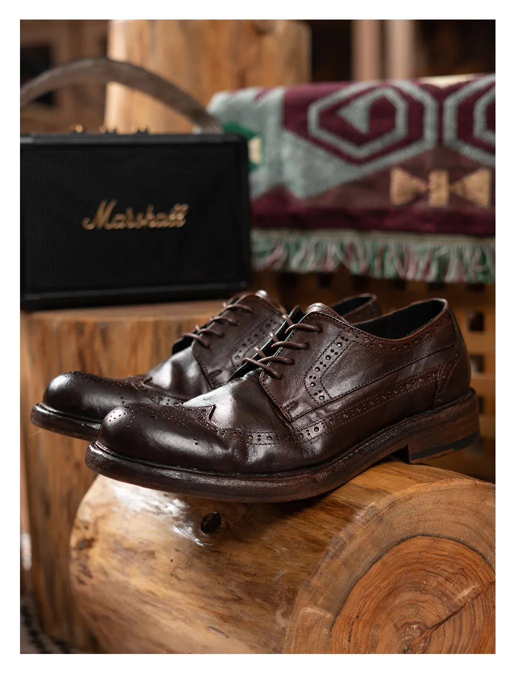 Men's Leather Brogue Derby Shoes