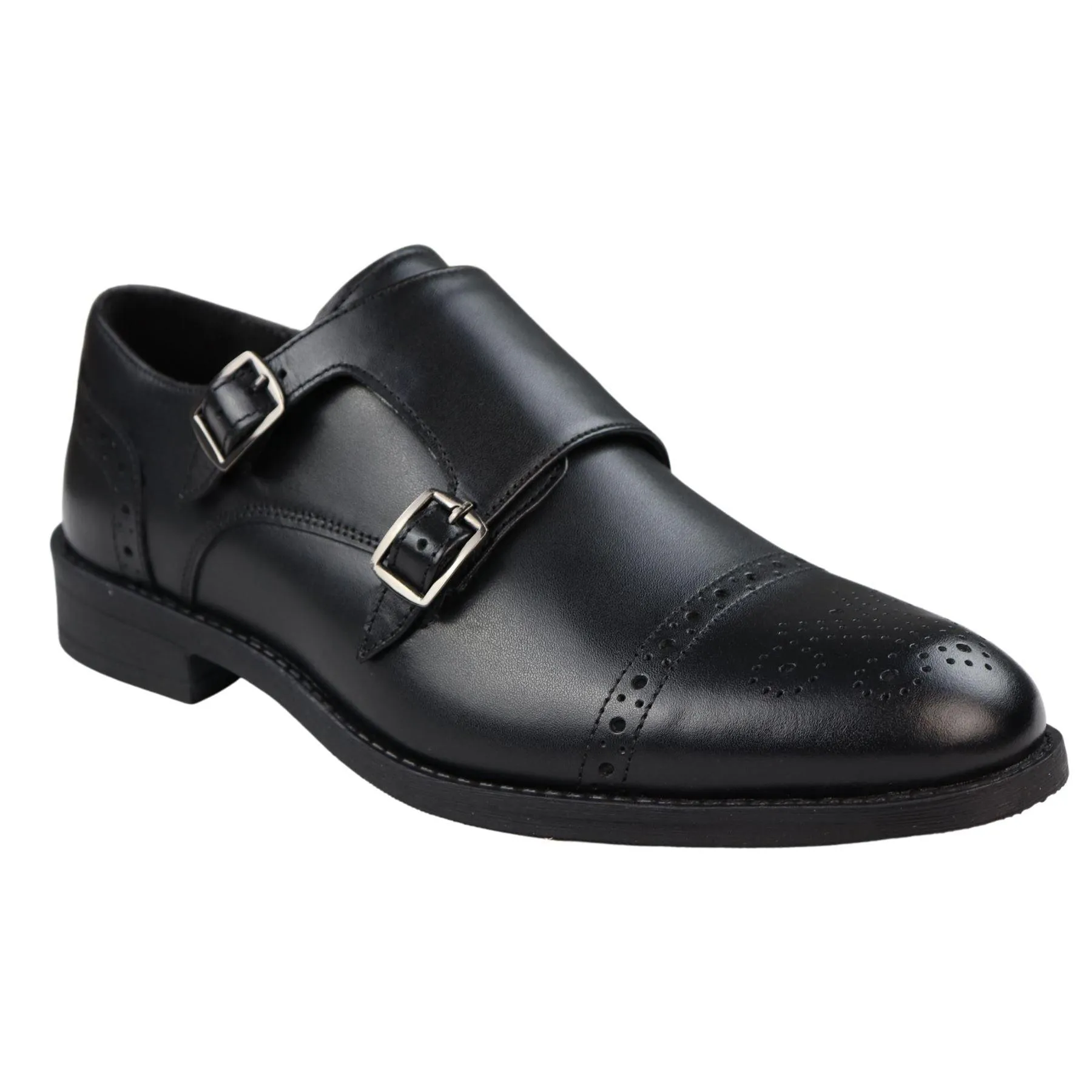 Mens Monk Shoes Black Tan Brown Classic Buckle Genuine Leather Smart Formal