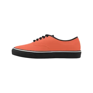 Men's Solid Orange Print Canvas Low Top Shoes (Black)