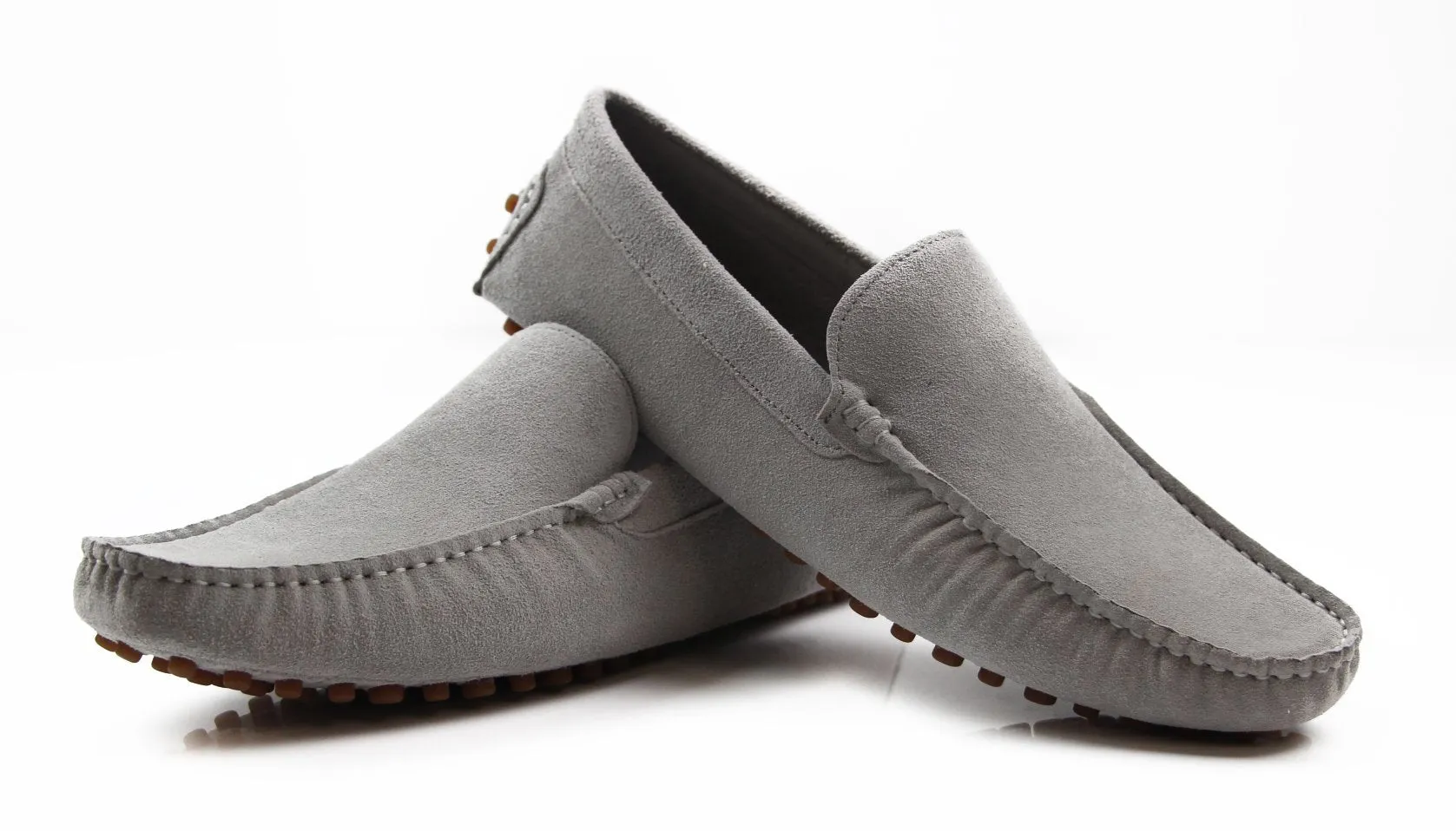 Mens Zasel Summer Slip On Light Grey Suede Boat Shoes