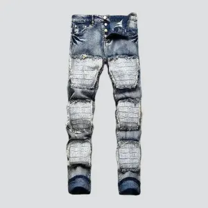 Mid-waist men's distressed jeans