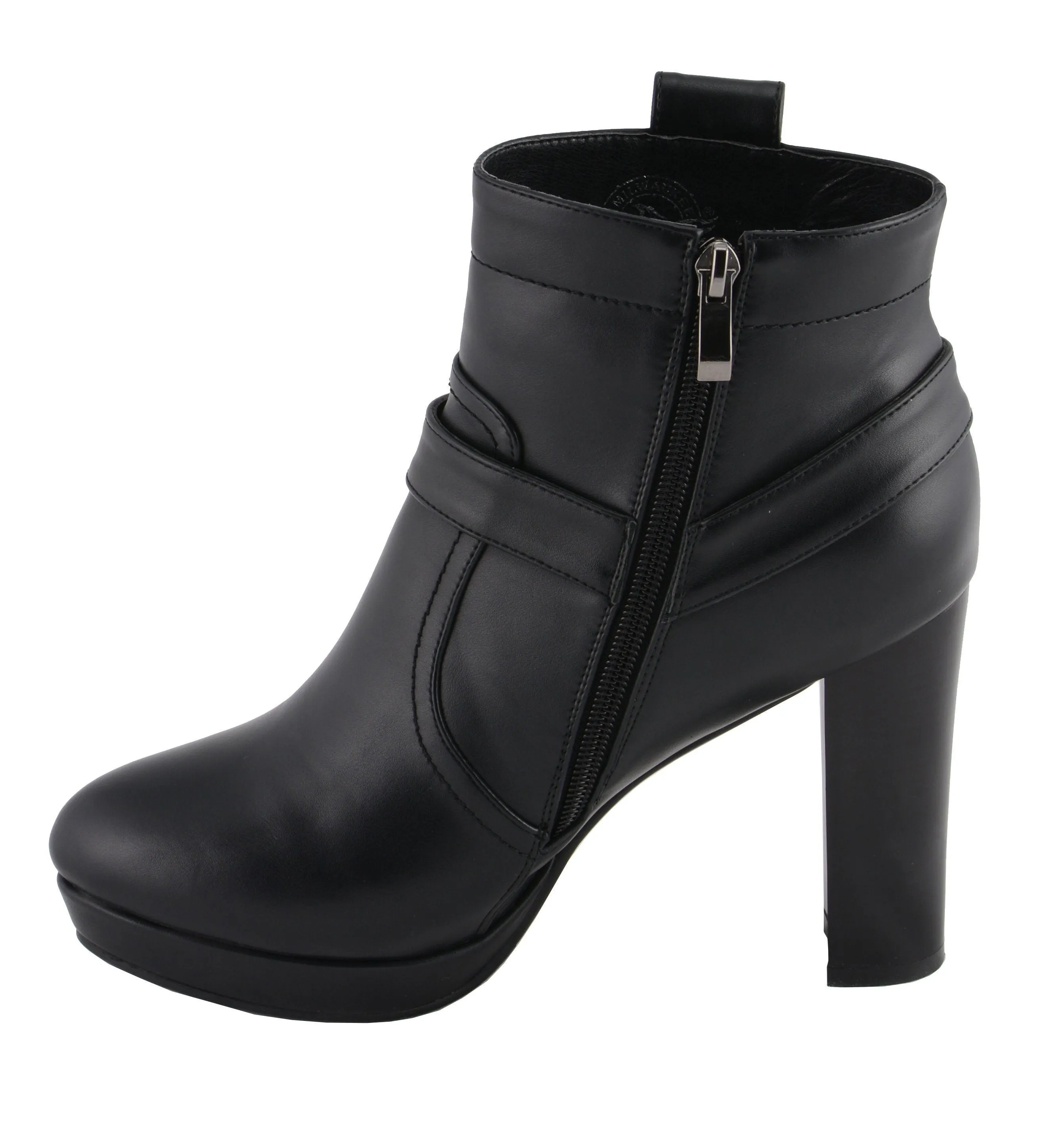 Milwaukee Leather MBL9432 Women's Black Harness Ankle Boots with Block Heel