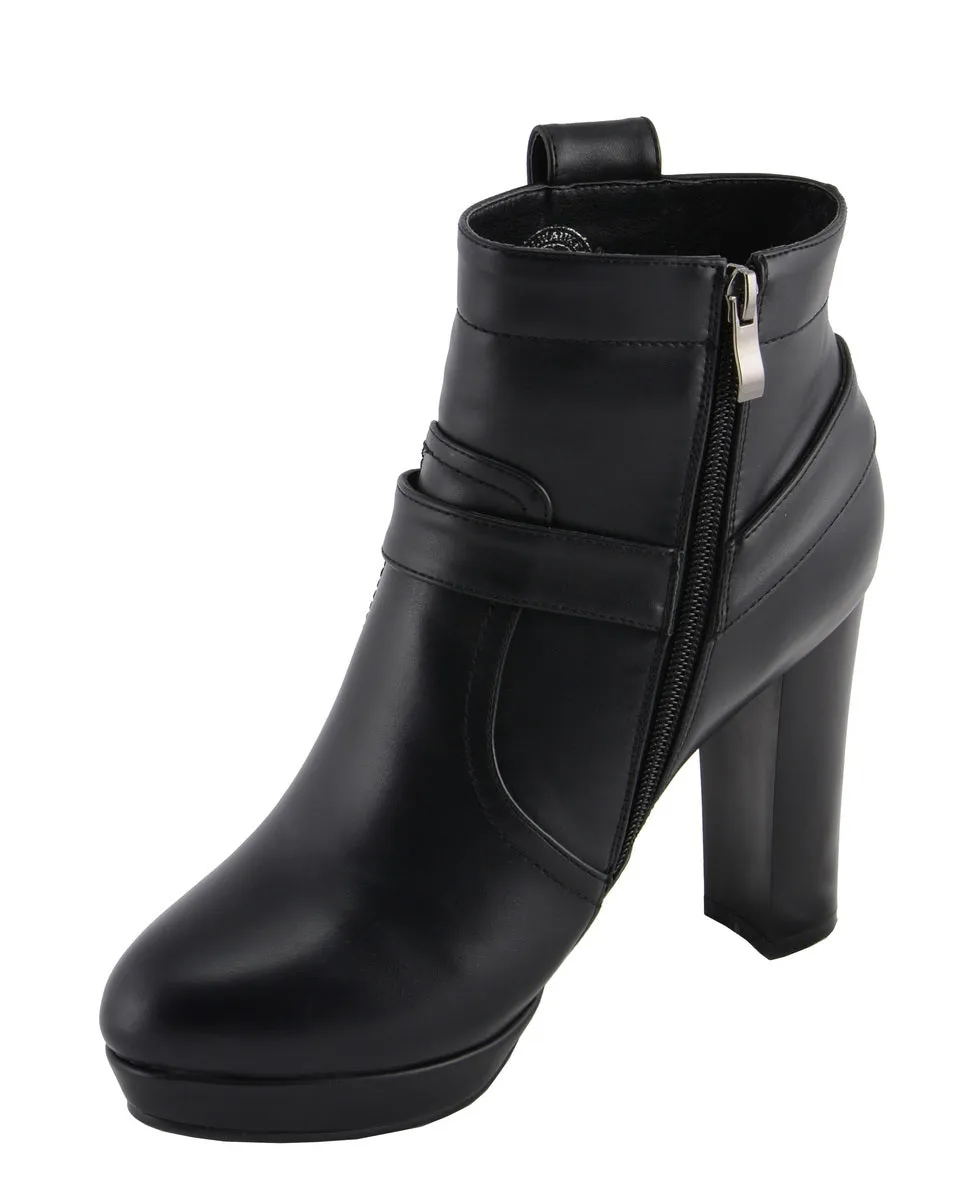 Milwaukee Leather MBL9432 Women's Black Harness Ankle Boots with Block Heel