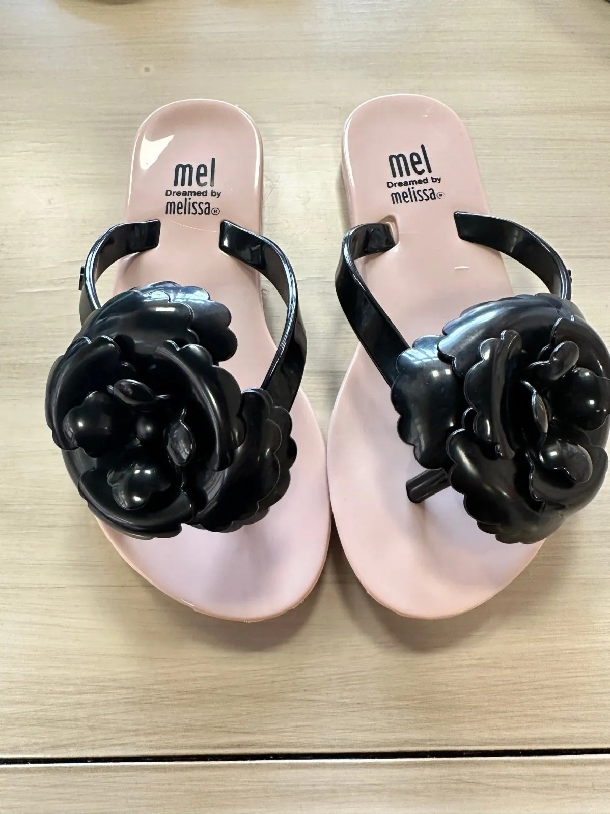 Mini Melissa Girls Mel Black Flower Sandals