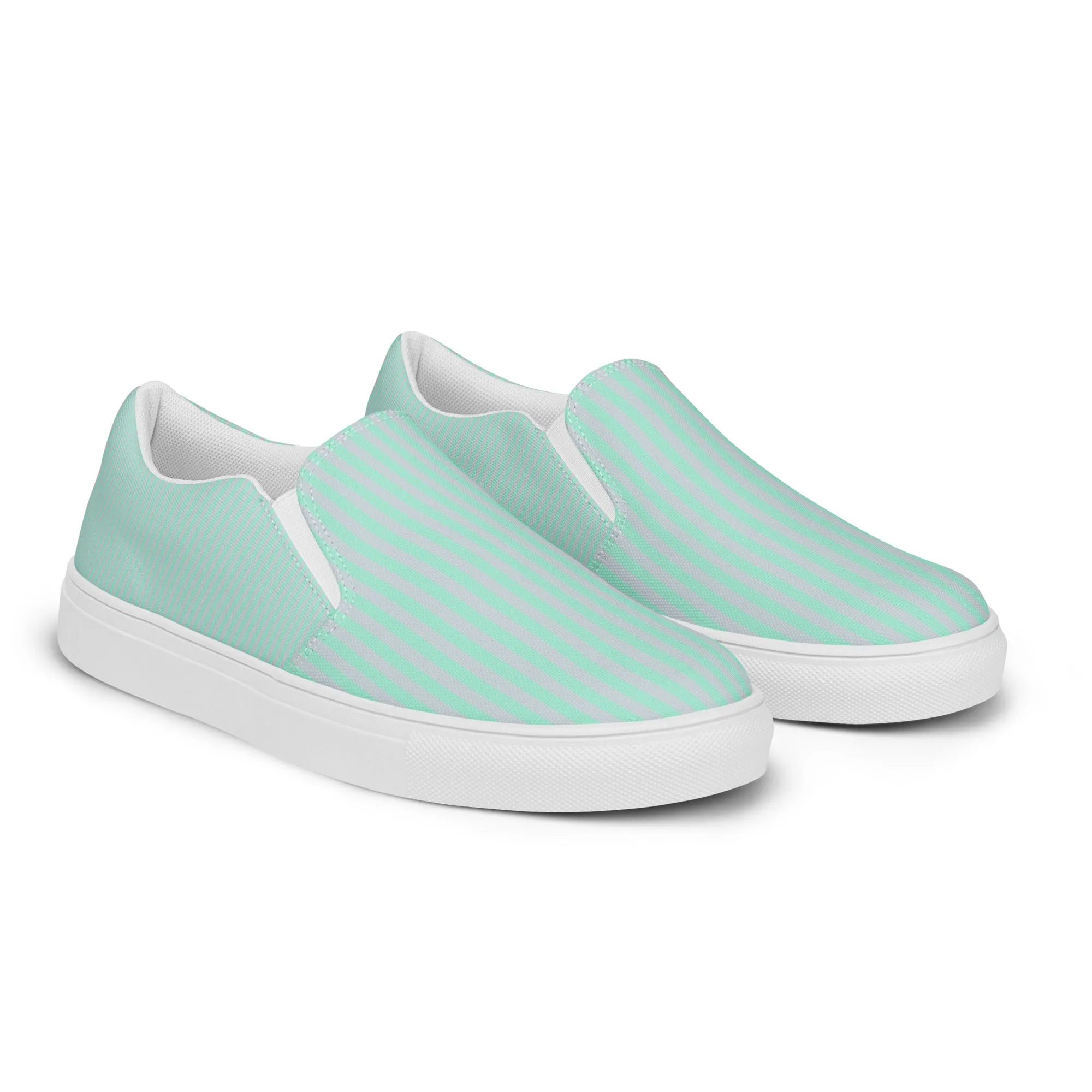 Mint & Steel Blue Striped Women’s slip-on canvas shoes