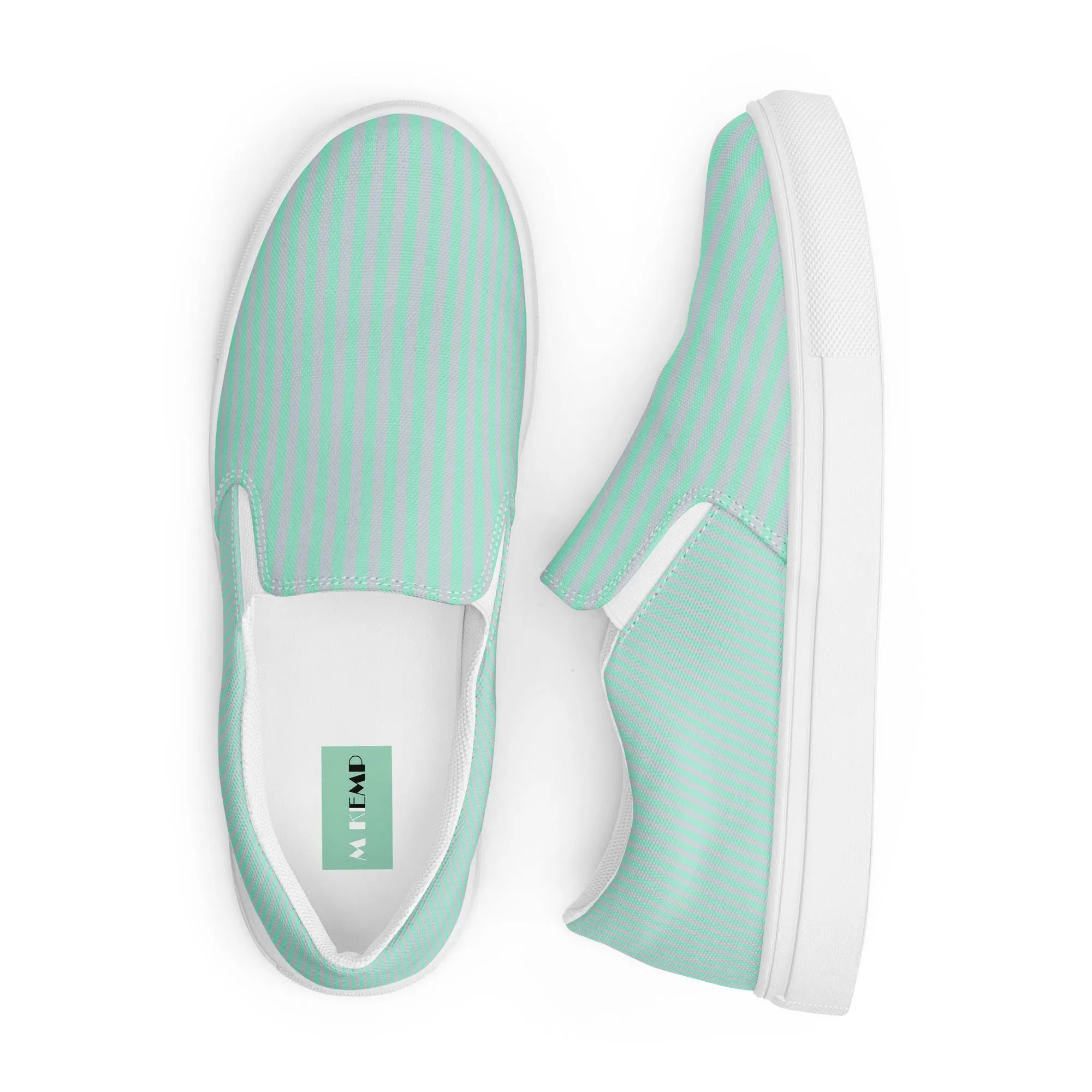 Mint & Steel Blue Striped Women’s slip-on canvas shoes