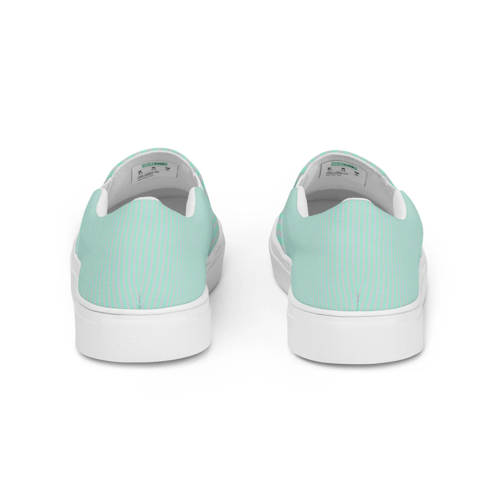 Mint & Steel Blue Striped Women’s slip-on canvas shoes