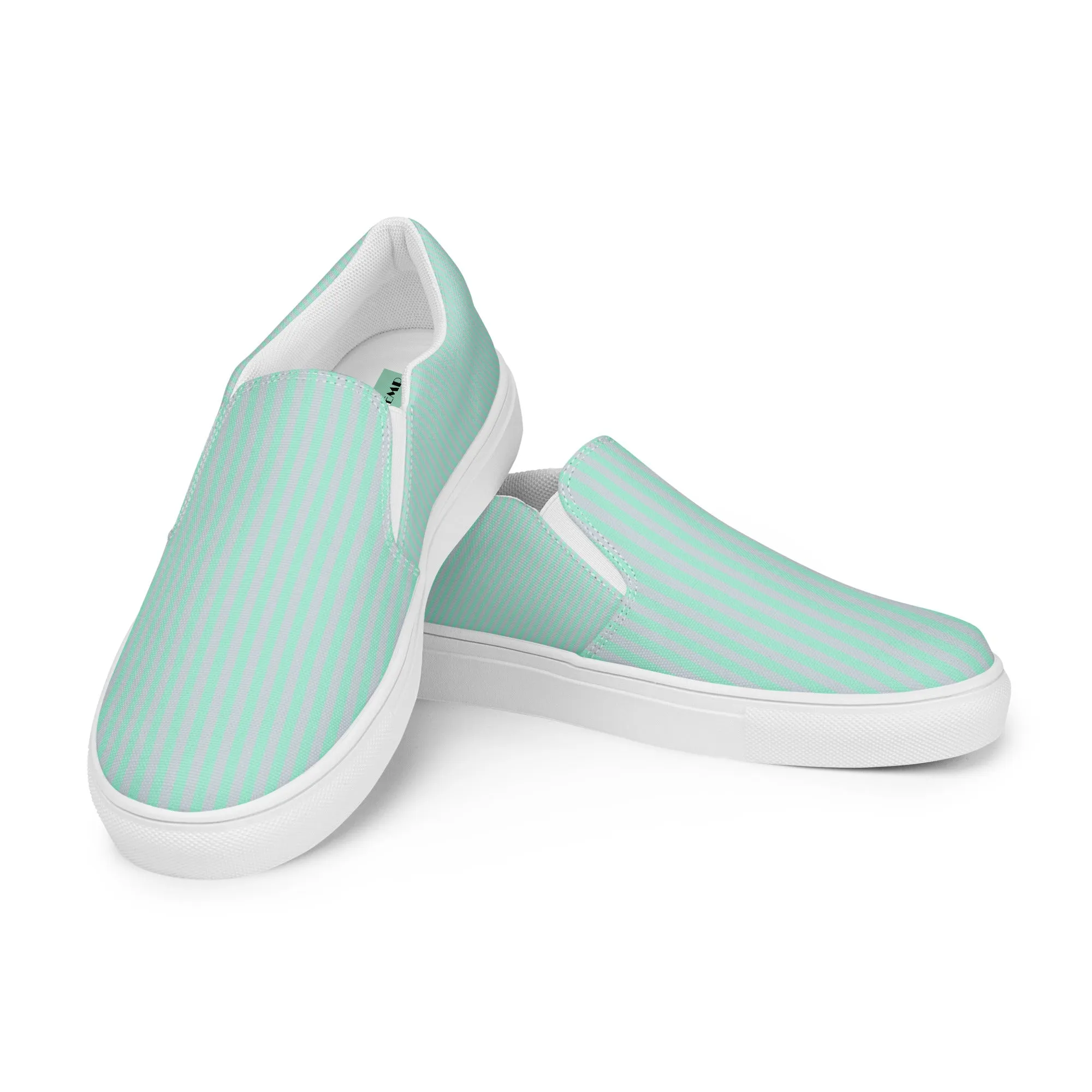 Mint & Steel Blue Striped Women’s slip-on canvas shoes