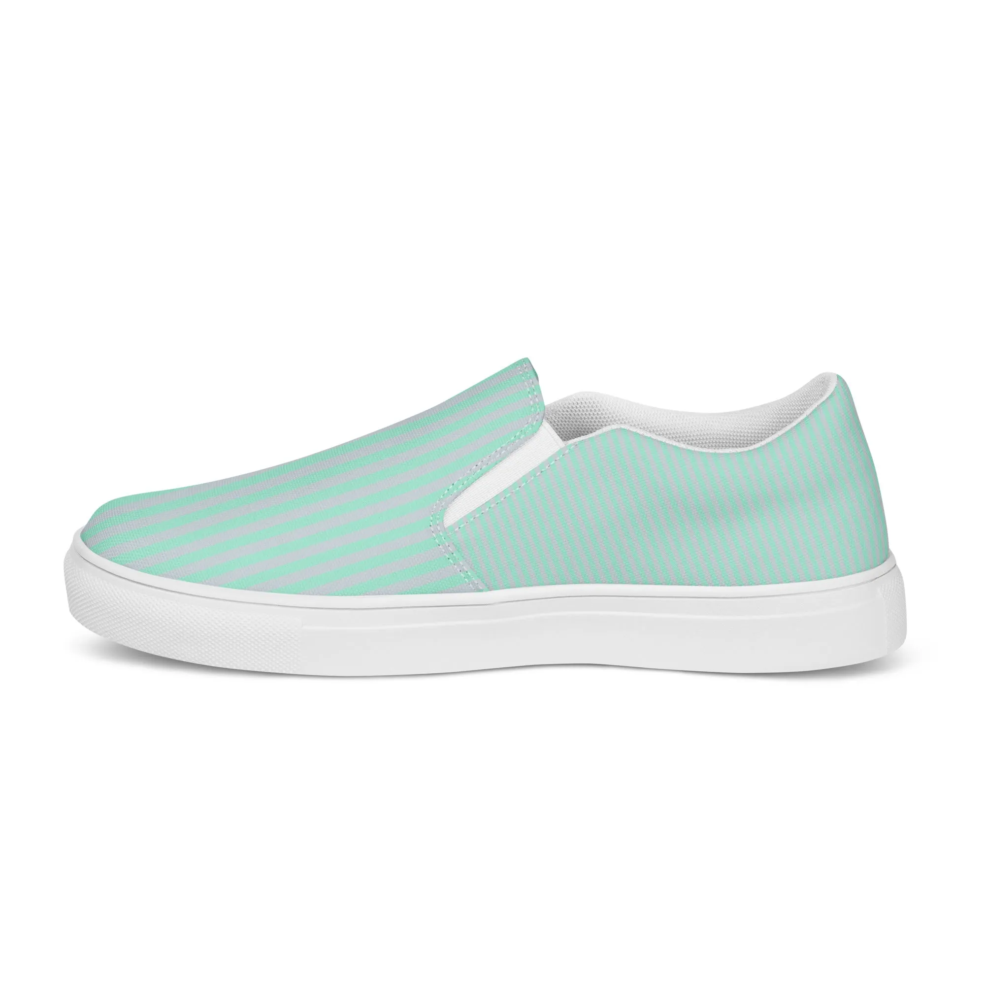 Mint & Steel Blue Striped Women’s slip-on canvas shoes