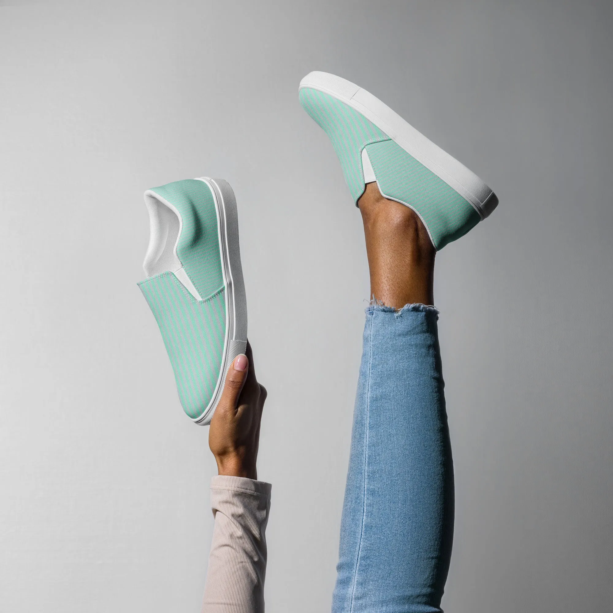 Mint & Steel Blue Striped Women’s slip-on canvas shoes