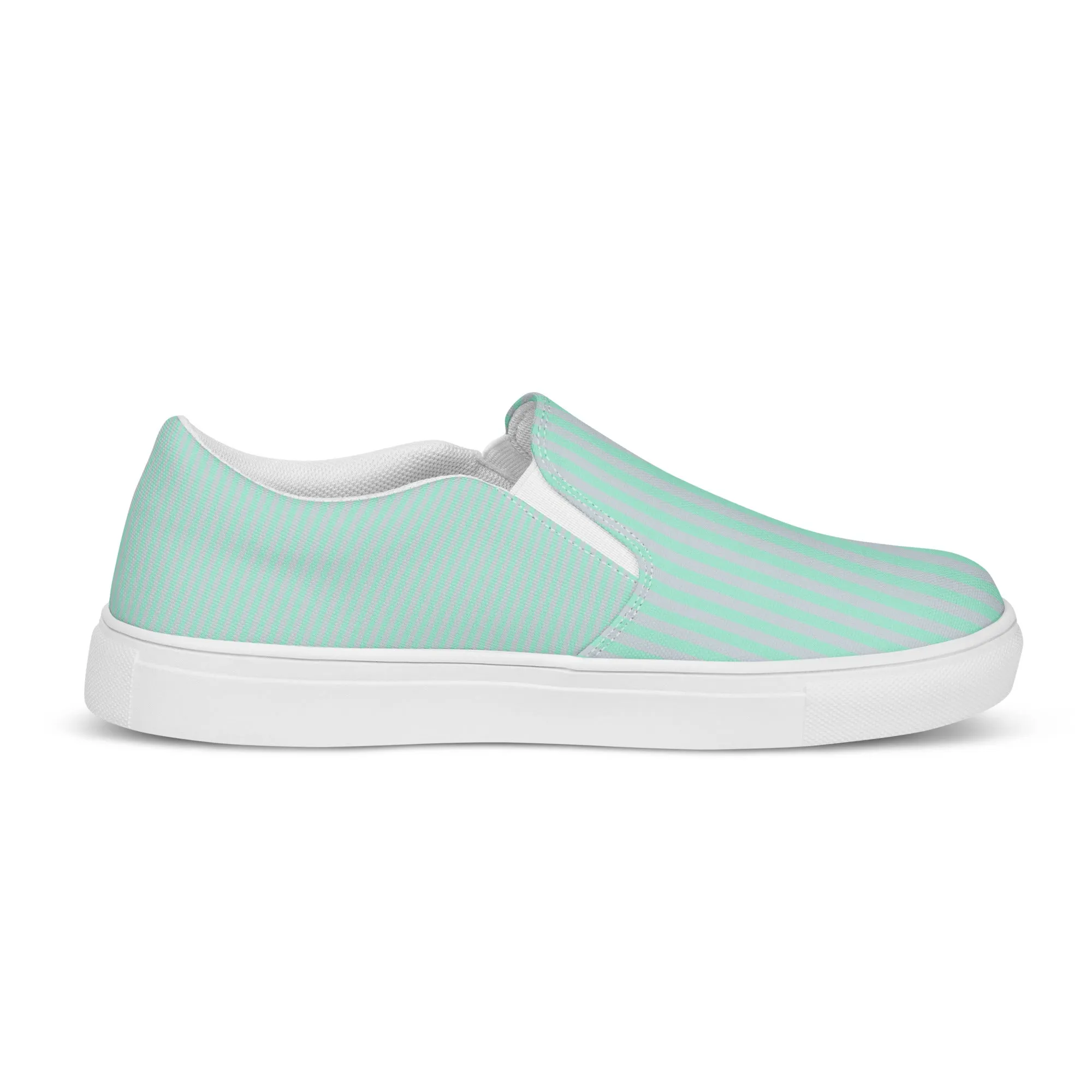 Mint & Steel Blue Striped Women’s slip-on canvas shoes