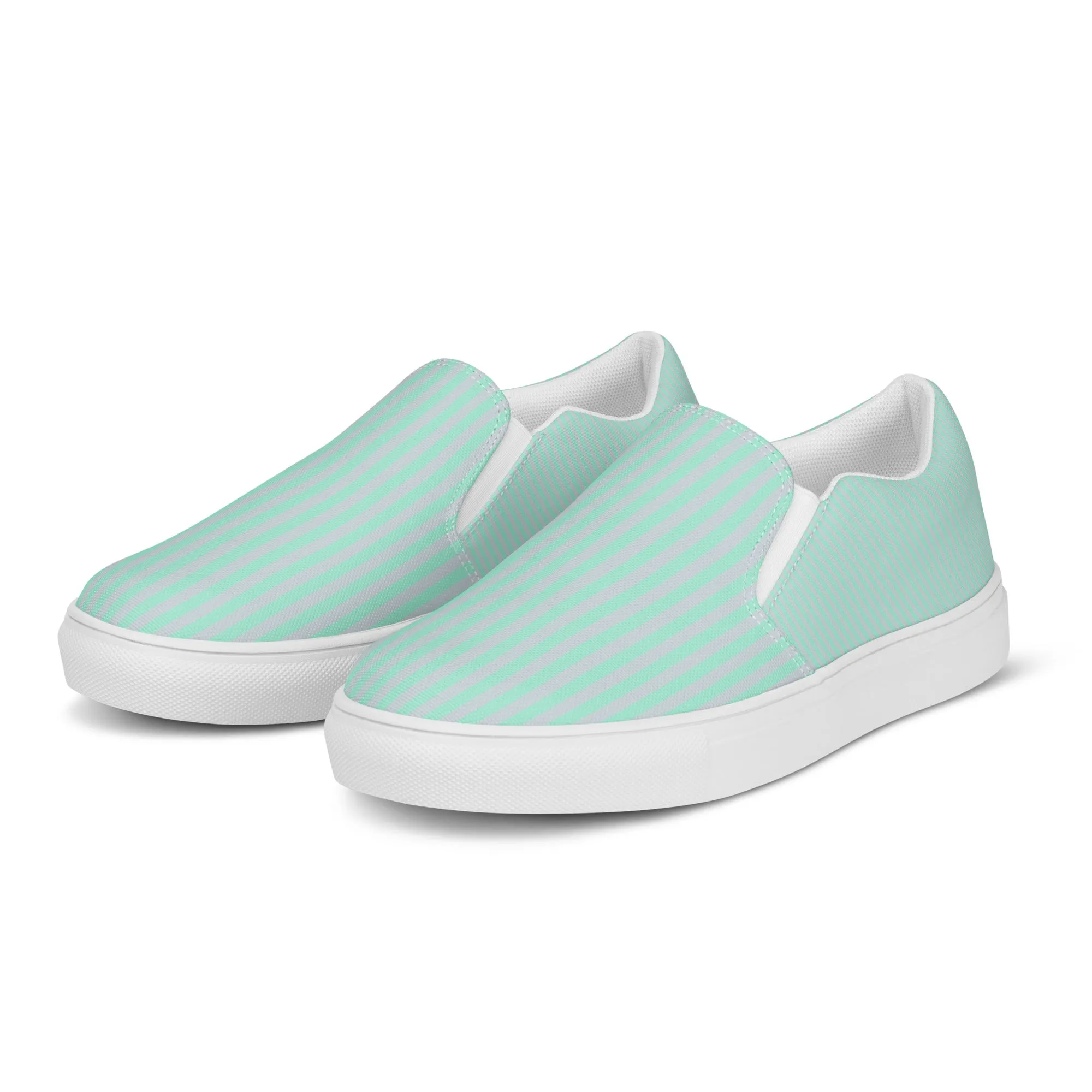 Mint & Steel Blue Striped Women’s slip-on canvas shoes