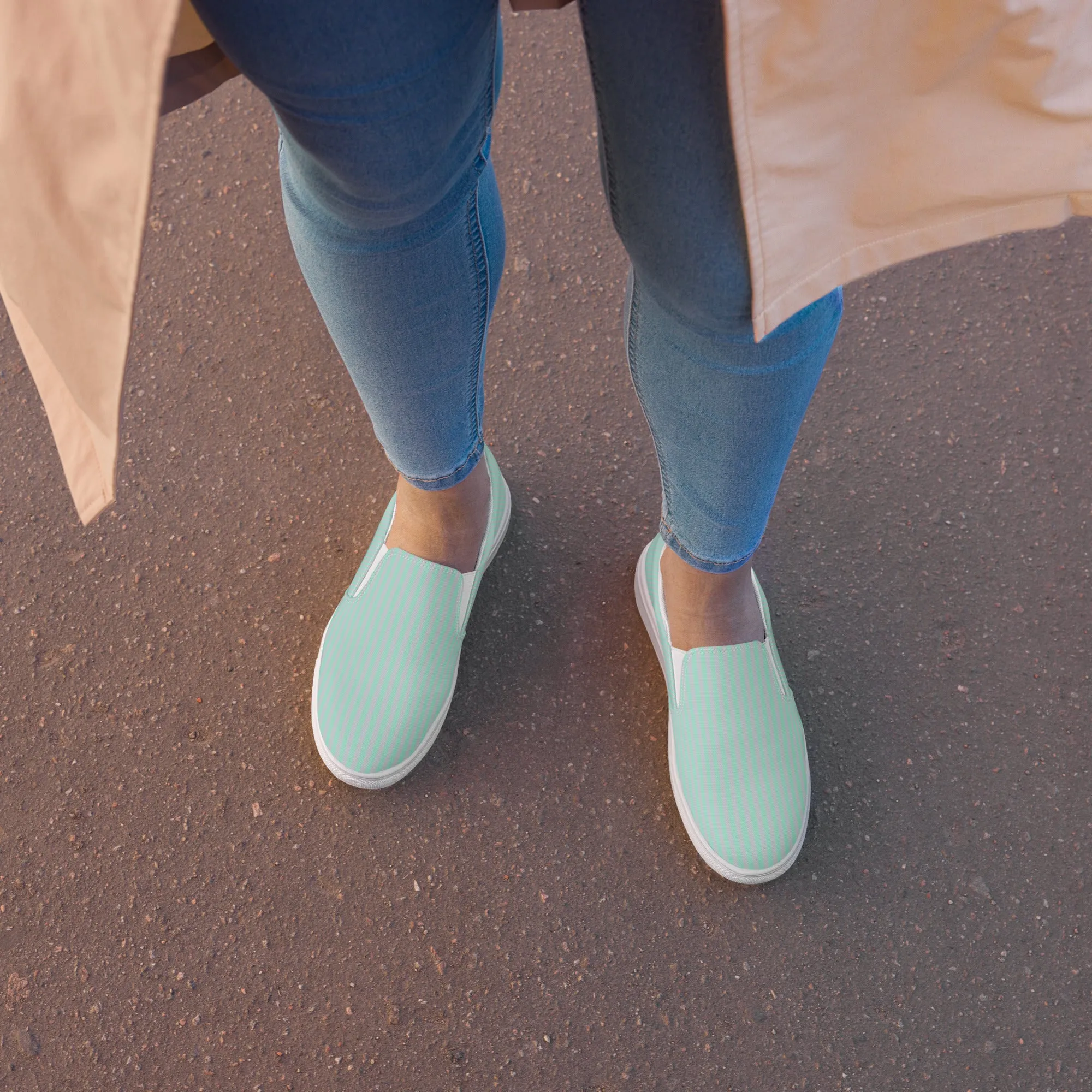 Mint & Steel Blue Striped Women’s slip-on canvas shoes