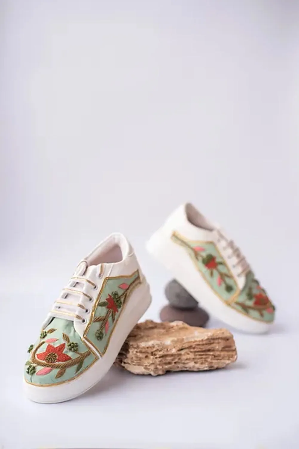 Mint Green Garden Thread Work Sneakers