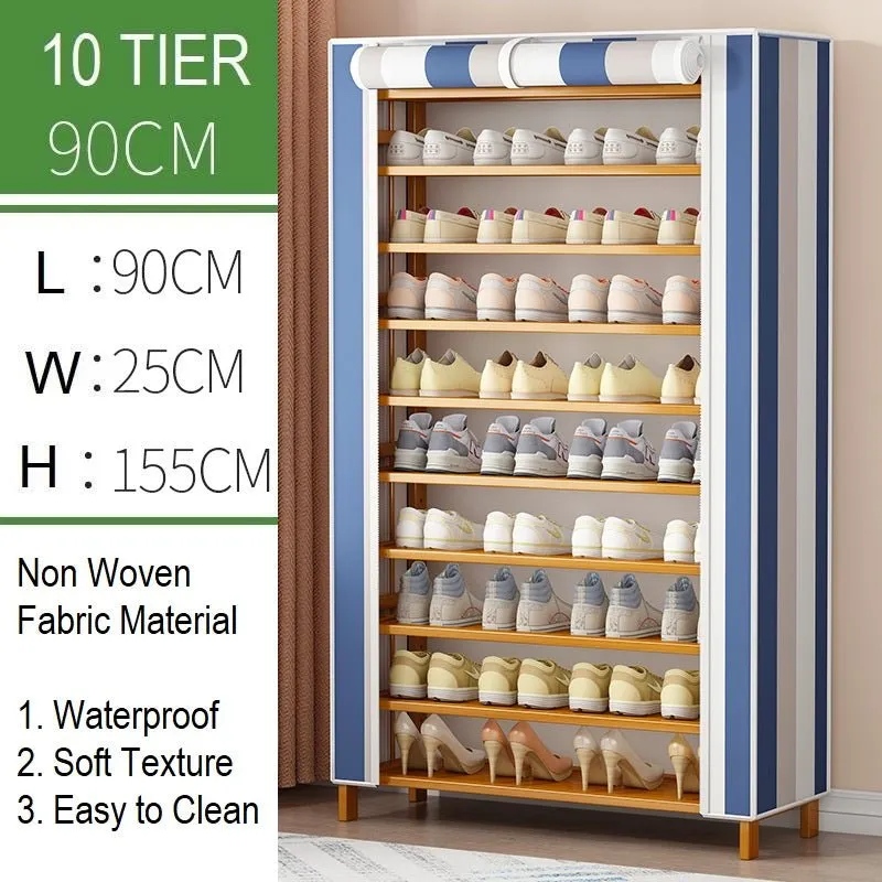 Multi-Tier Tower Bamboo Wooden Shoe Rack Corner Shelf Stand Storage Organizer