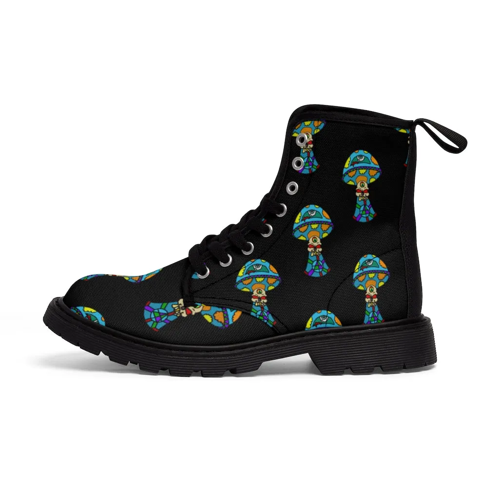 Multicolored Skull Shroom Women's Canvas Boots