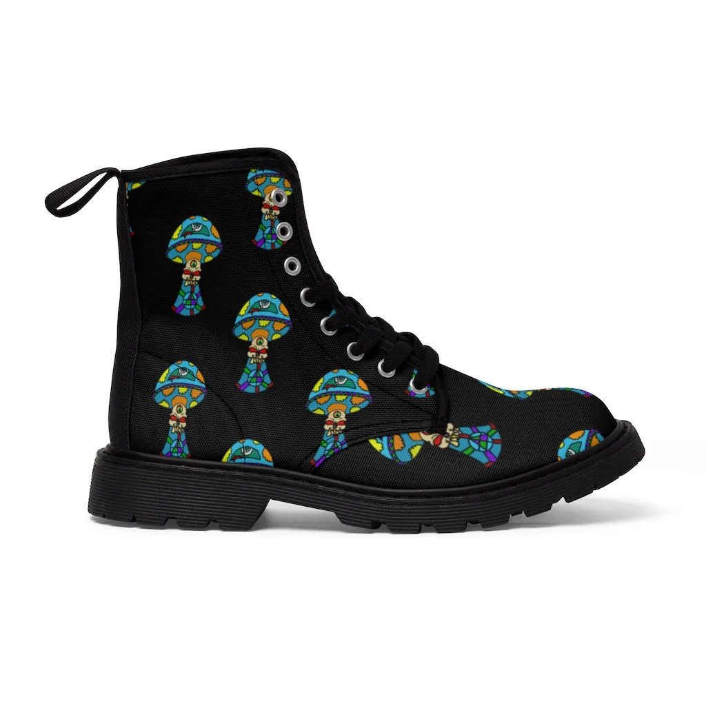 Multicolored Skull Shroom Women's Canvas Boots