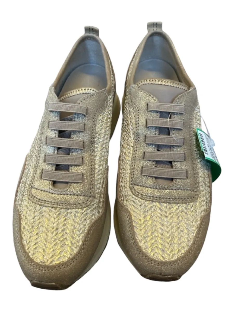 Naked Feet Shoe Size 6 Gold & Tan Raffia Leather Platform Sneakers