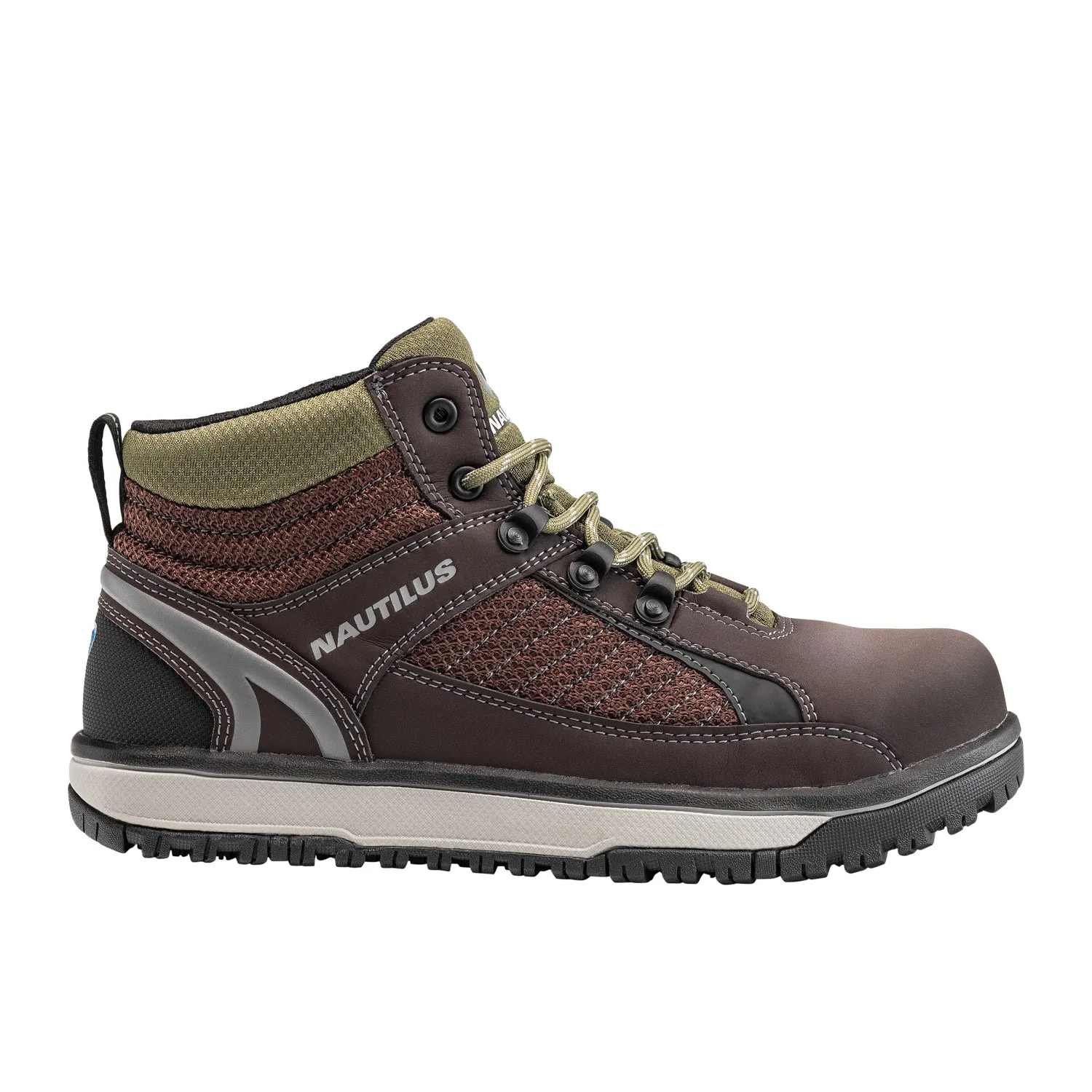 Nautilus Mens Urban Mid Brown Faux Leather Work Boots