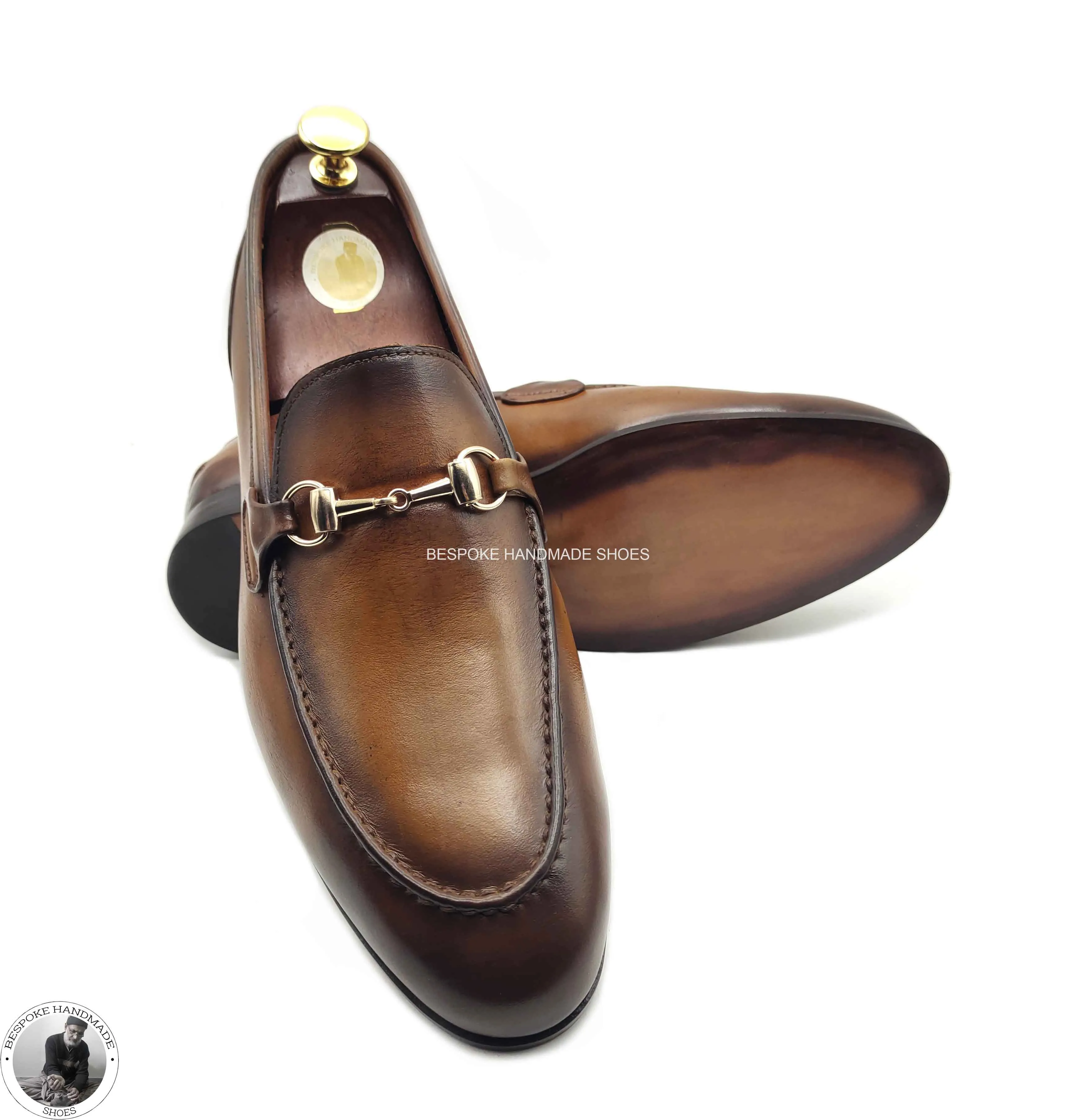 New Custom Made Handmade Pure Leather Brown Black Shaded Slip on Loafers Casual Shoes