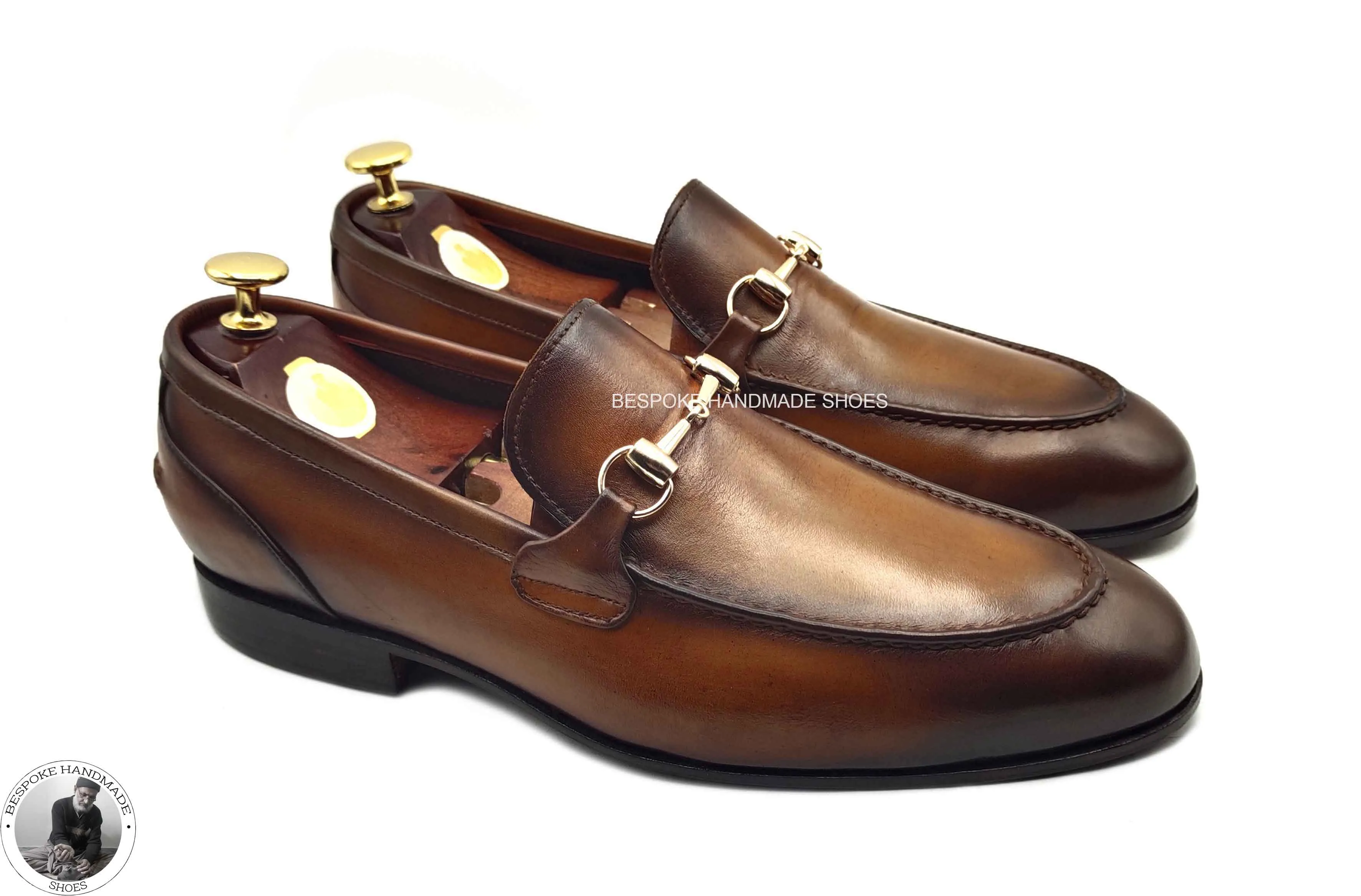 New Custom Made Handmade Pure Leather Brown Black Shaded Slip on Loafers Casual Shoes