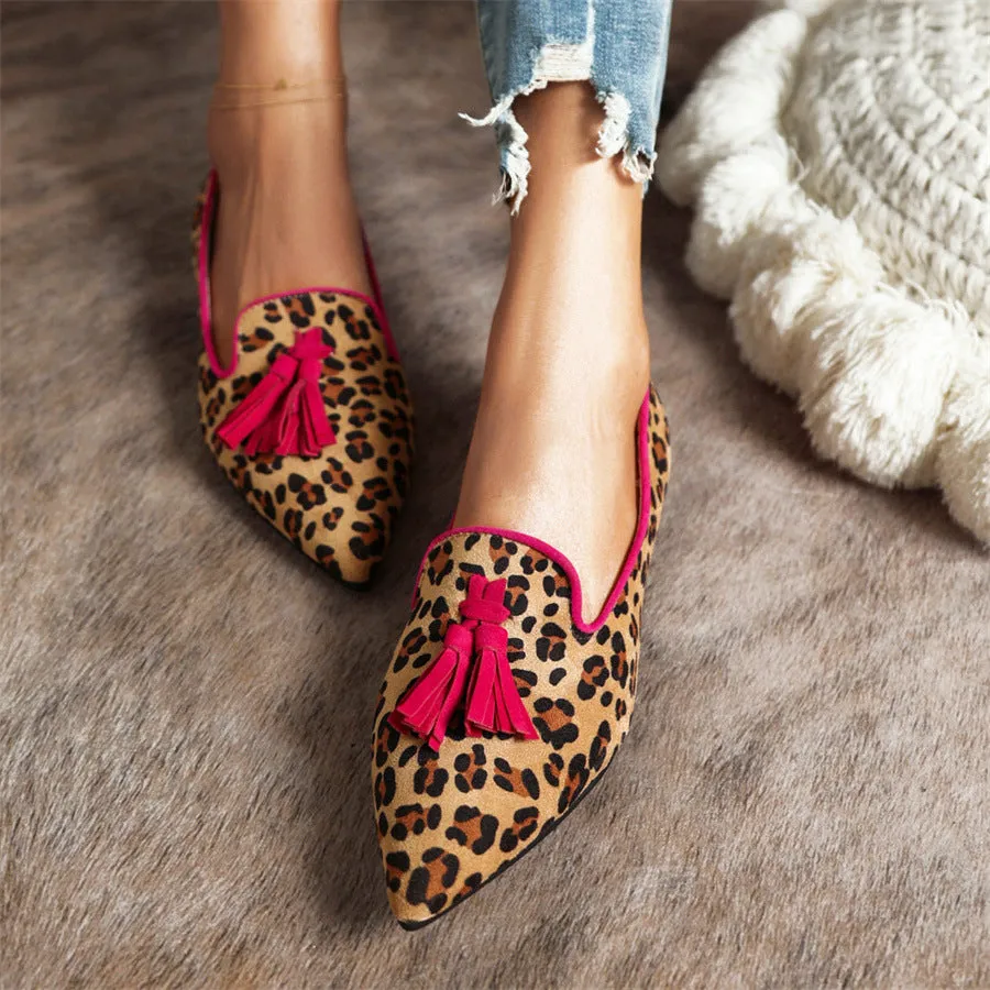 New Fashion Pointed Muller Shoes 40-43 Size Leopard Pattern Casual Single Shoe