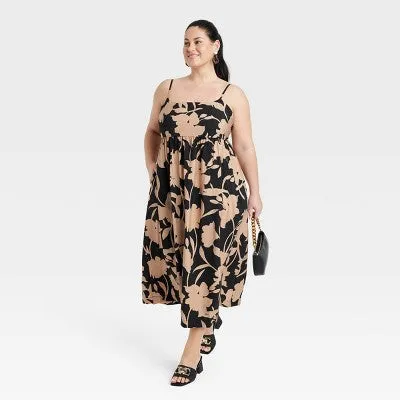 New - Women's Best Ever Midi Dress - A New Day Tan/Black Print XXL