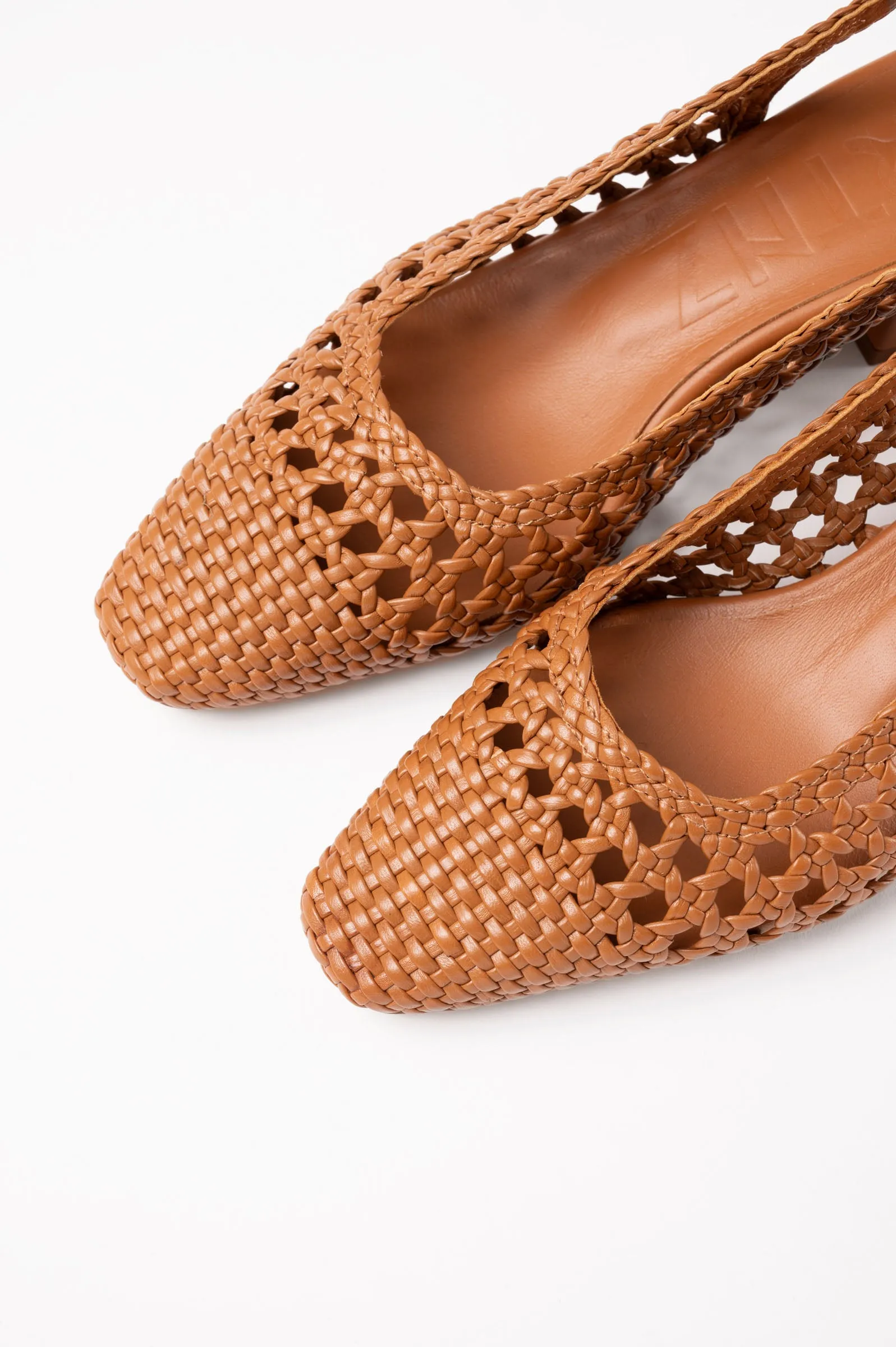 NOVA TARRAGONA - Brown Woven Leather Slingback Ballerina Flats