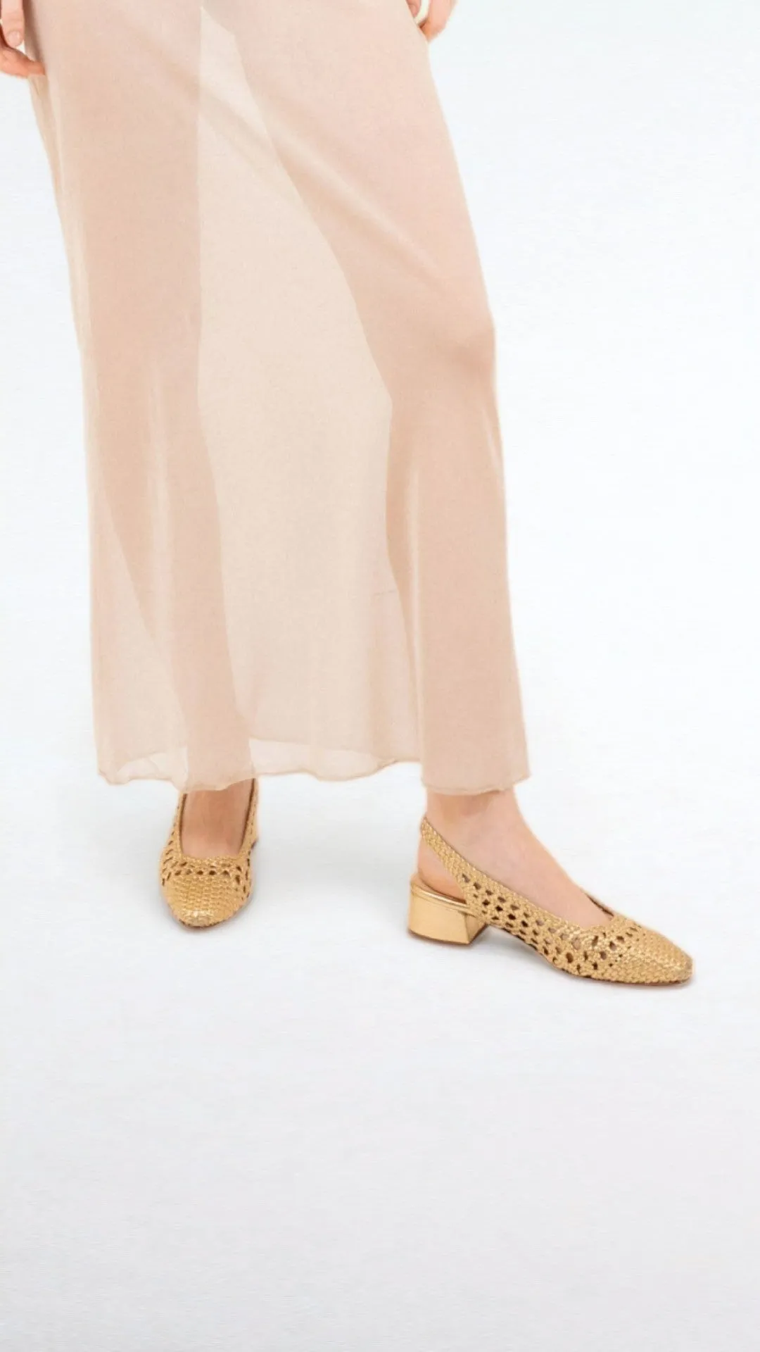 NOVA TARRAGONA - Gold Woven Leather Slingback Ballerina Flats