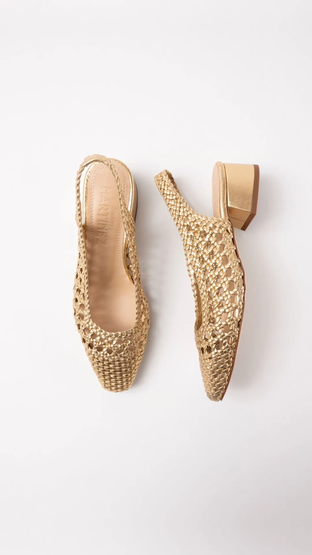 NOVA TARRAGONA - Gold Woven Leather Slingback Ballerina Flats