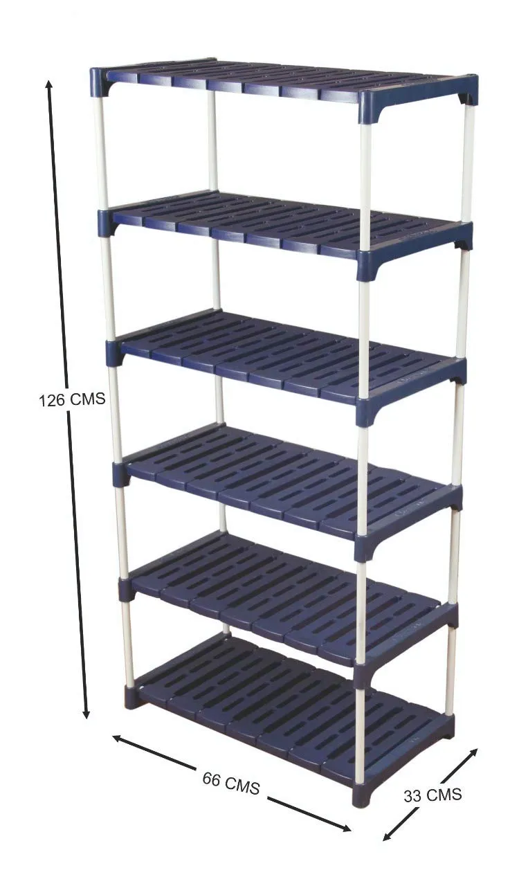 Novatic Multipurpose Shoe Rack Strong Build Adjustable Shelf Rack Portable Shoe Rack for Home Storage Easy to Move & Assemble Metal and Plastic Rack (Navy Blue - 6 Tier)