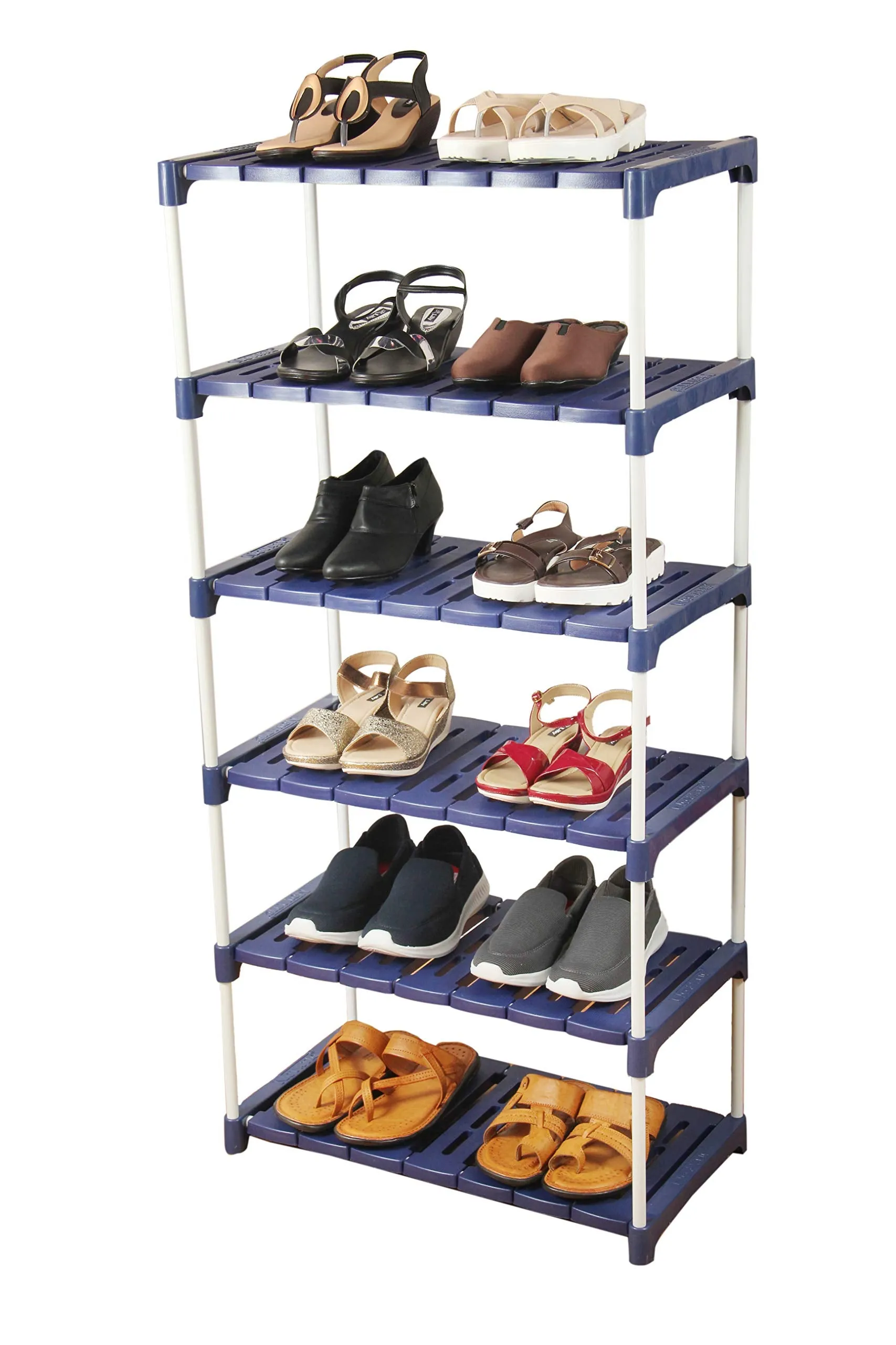 Novatic Multipurpose Shoe Rack Strong Build Adjustable Shelf Rack Portable Shoe Rack for Home Storage Easy to Move & Assemble Metal and Plastic Rack (Navy Blue - 6 Tier)