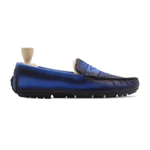 Nuku - Men's Burnished Blue Hand Woven Calf Leather Driver Shoe