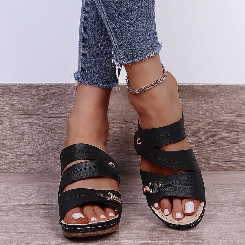 OCW New Women Open Toe Block Heels Sandals Platform Heart Simple Casual Summer