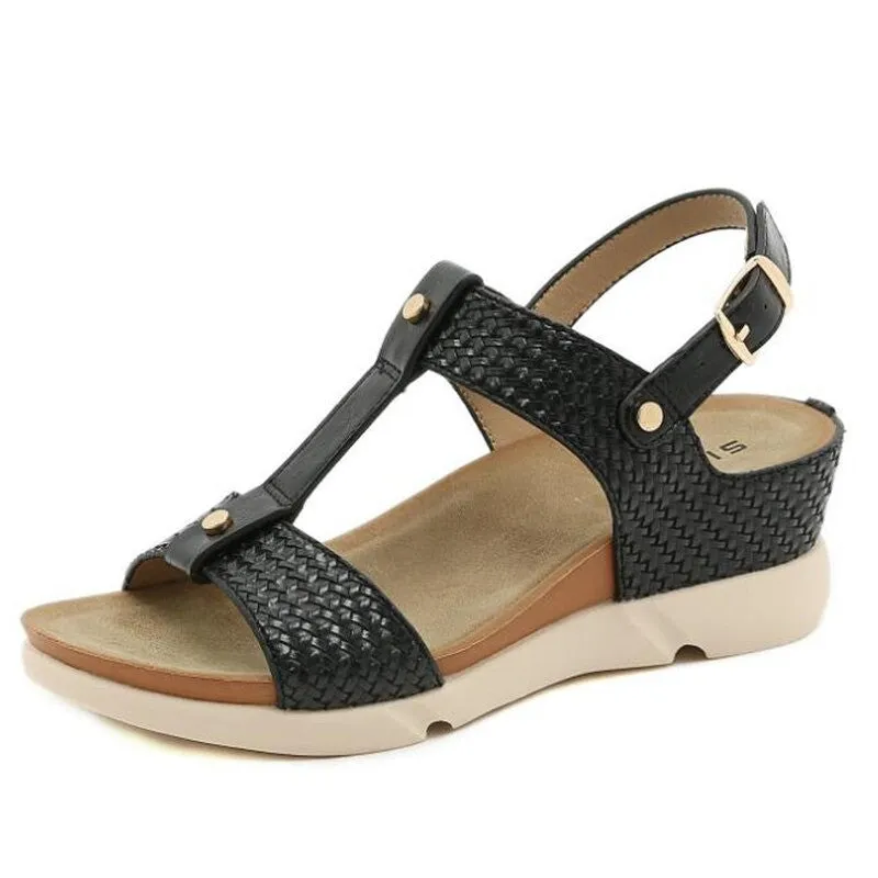 OCW Women Casual Vacation Comfy Design T-Strap Wedges Buckle Non-slip Sandals