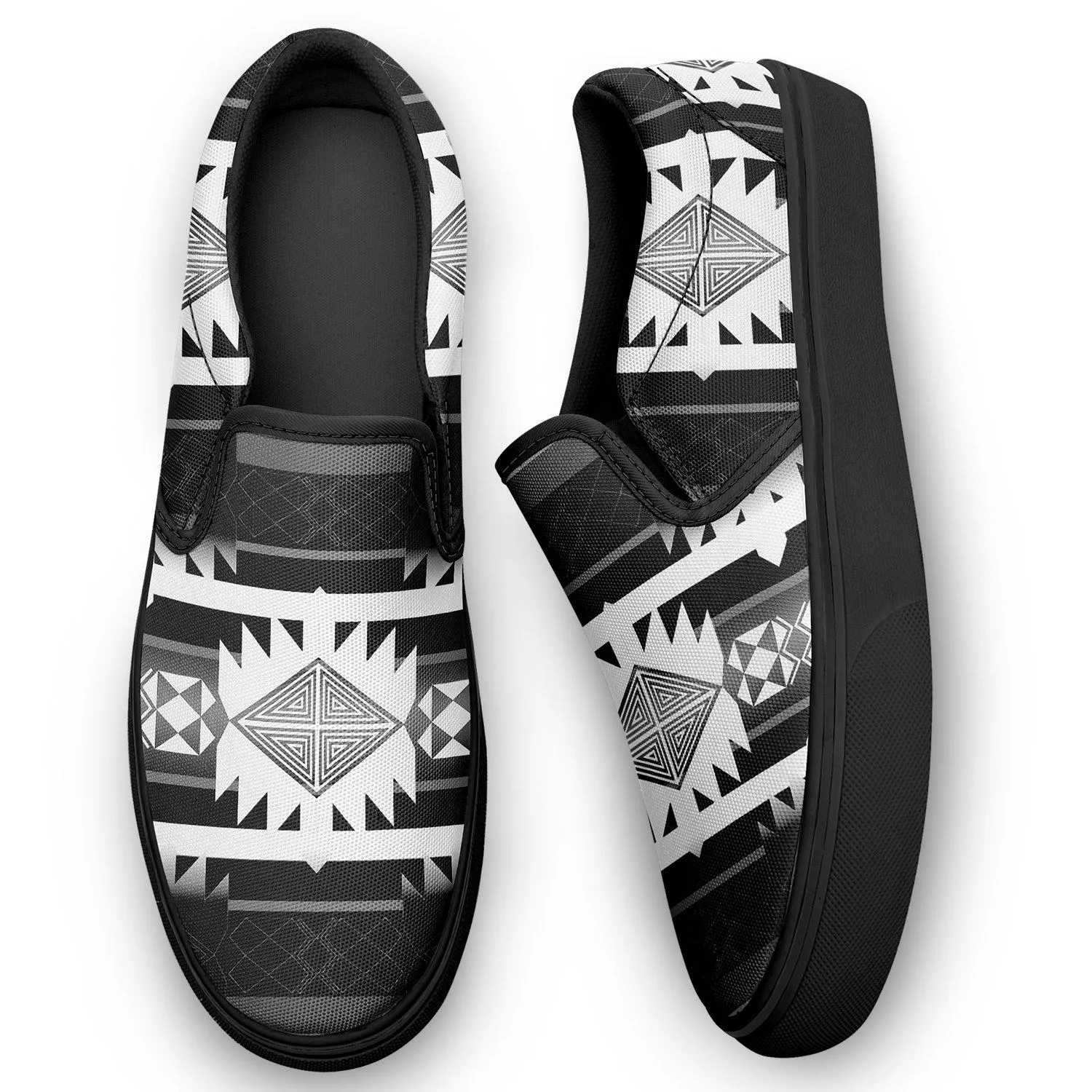 Okotoks Black and White Otoyimm Kid's Canvas Slip On Shoes