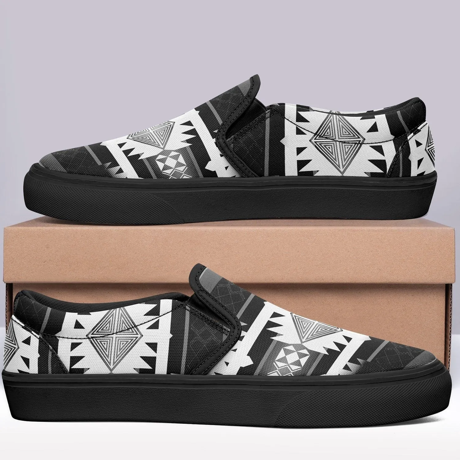 Okotoks Black and White Otoyimm Kid's Canvas Slip On Shoes