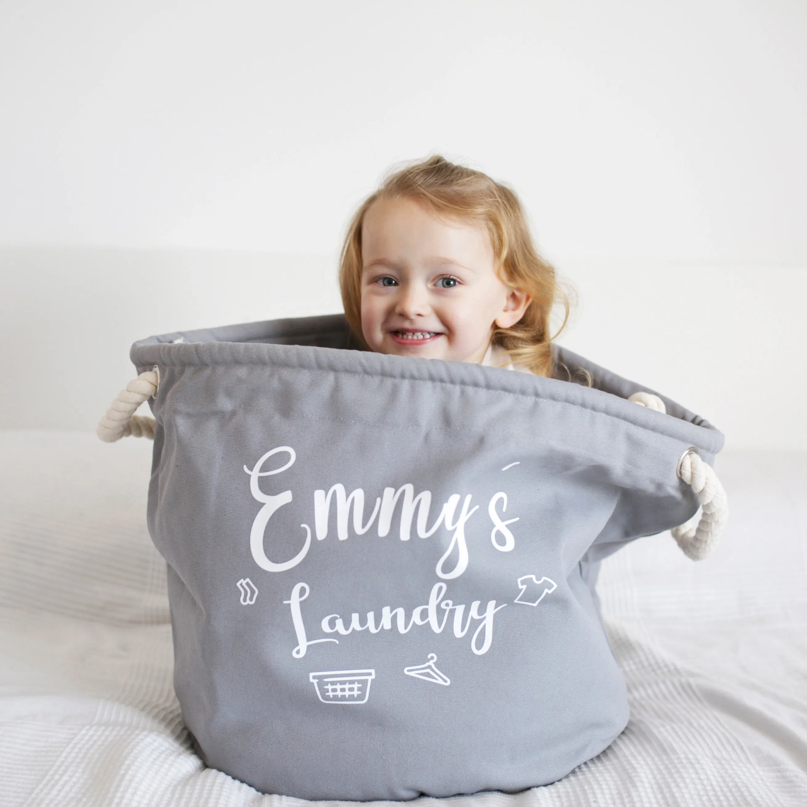 Personalised Grey Canvas Laundry Basket