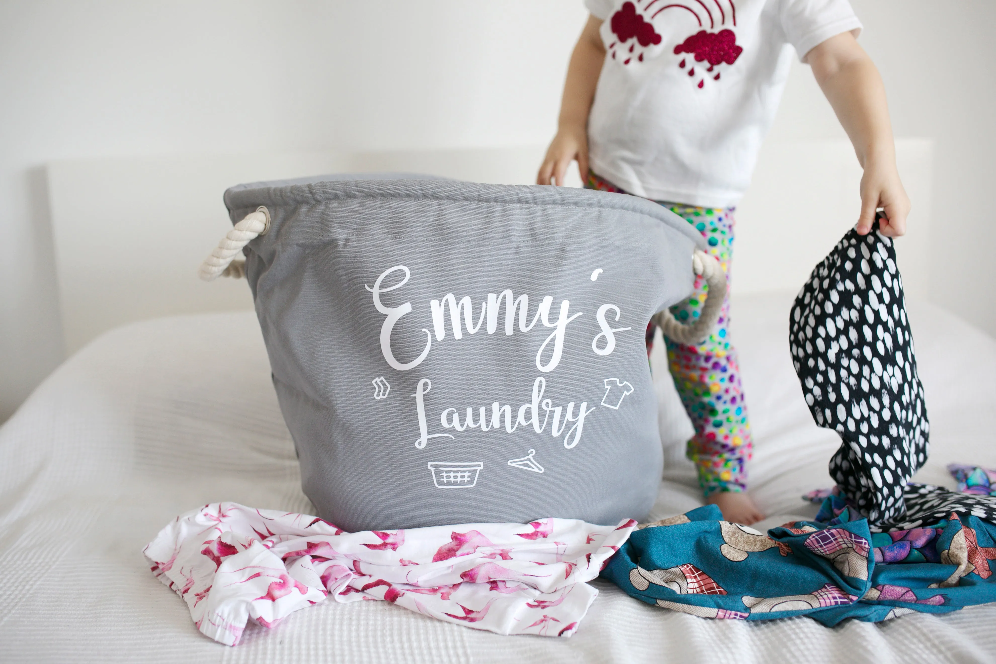 Personalised Grey Canvas Laundry Basket