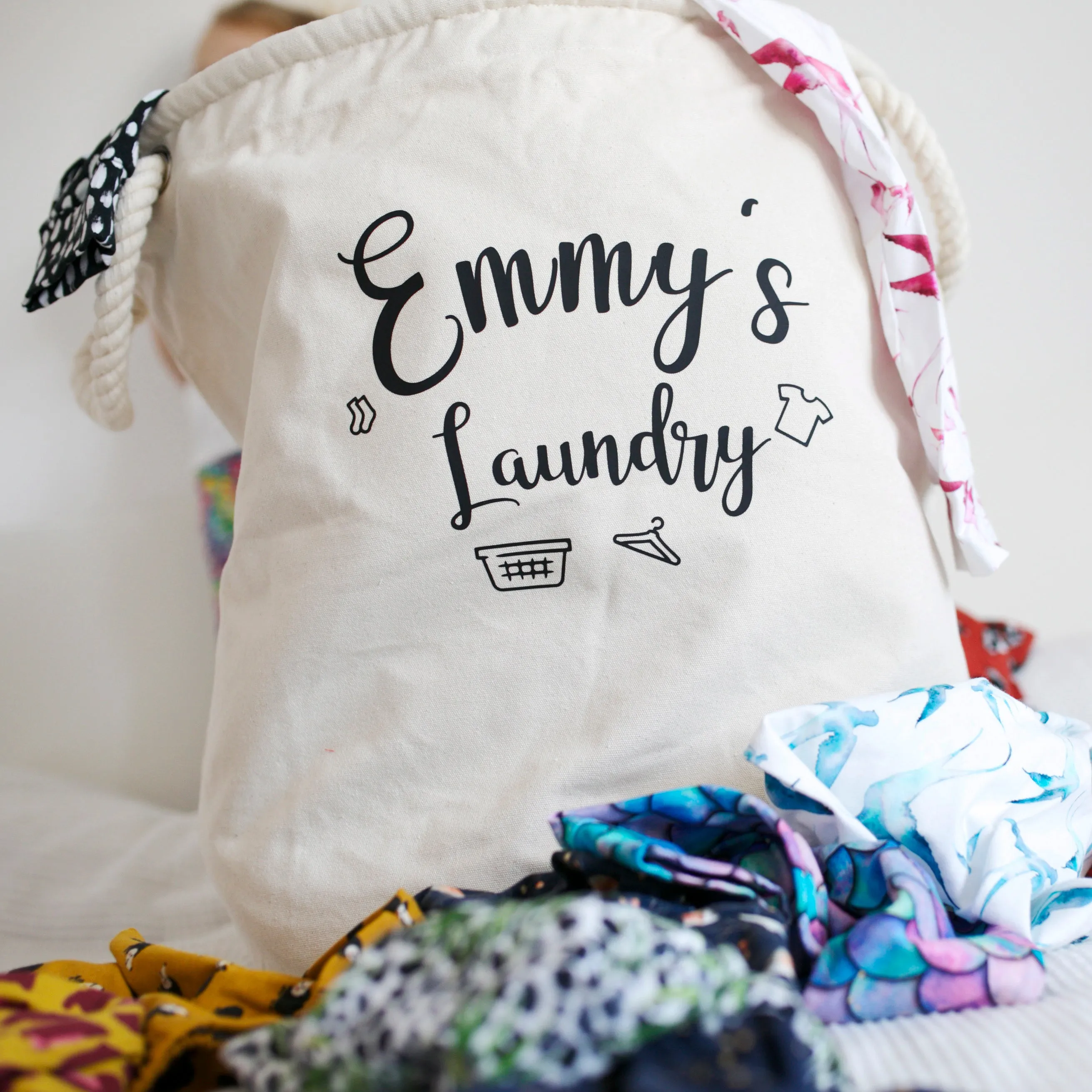 Personalised Grey Canvas Laundry Basket