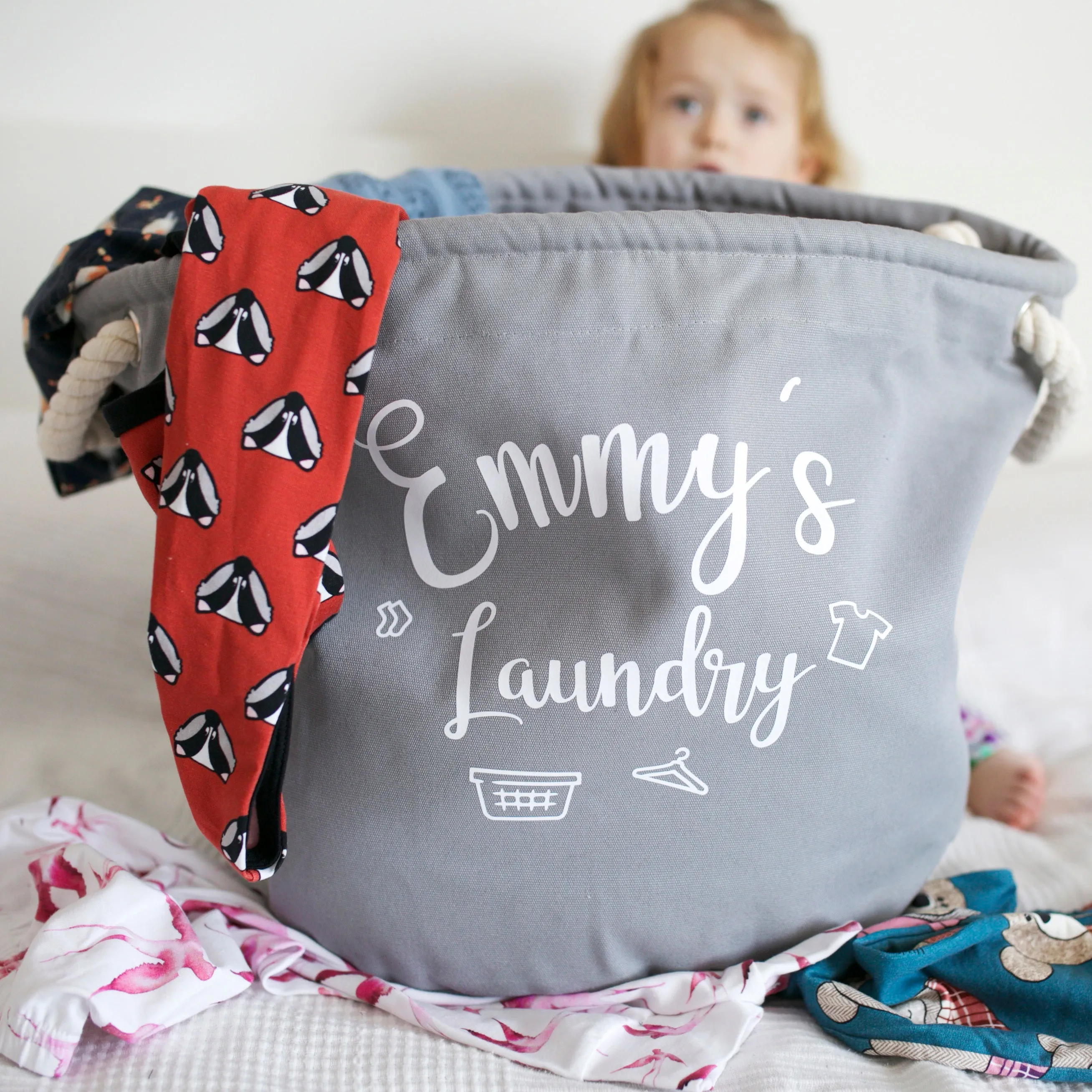 Personalised Grey Canvas Laundry Basket